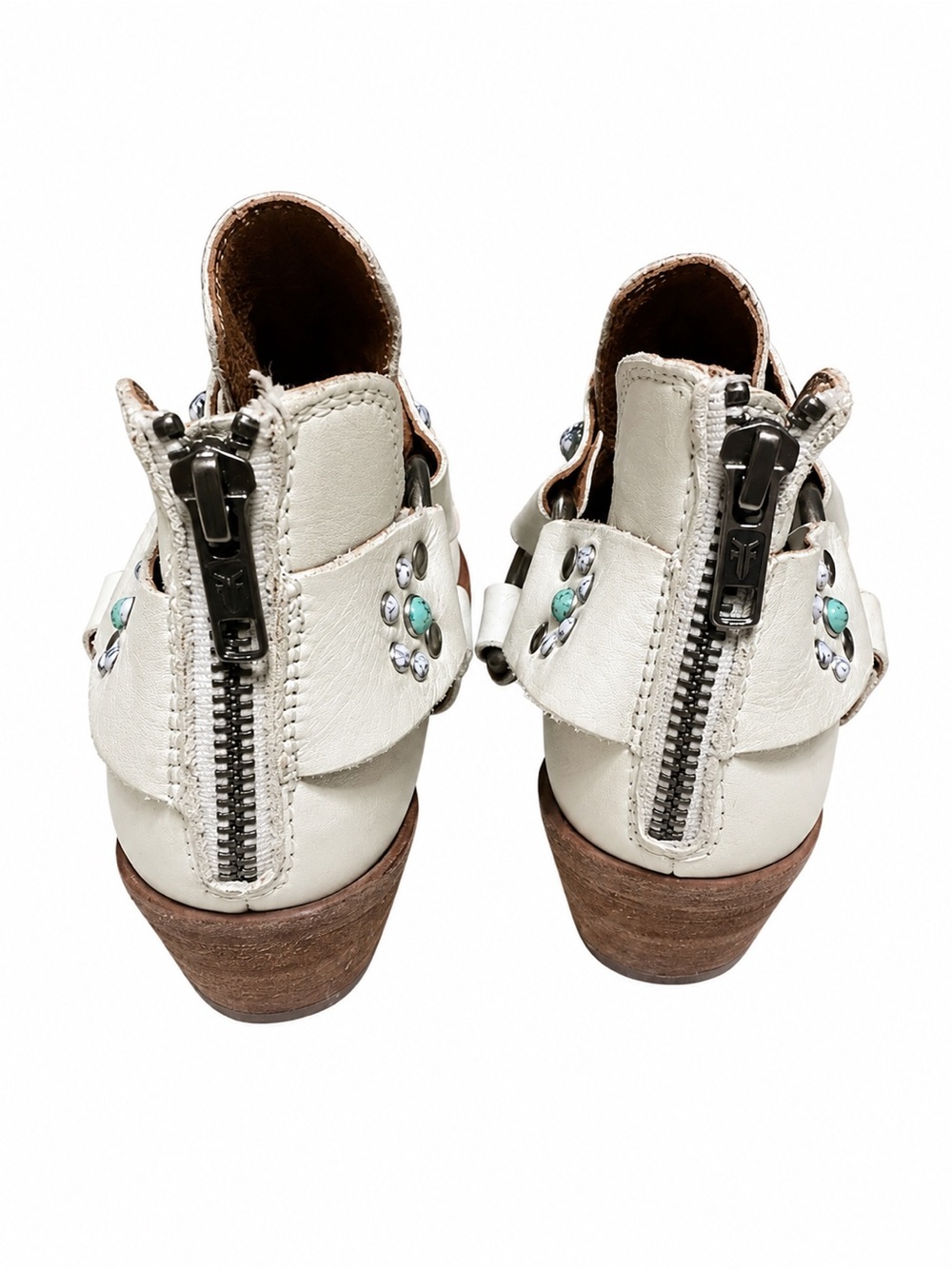 Frye White Leather Studded Cutout Ankle Boots Size 5.5 - Picture 4 of 6
